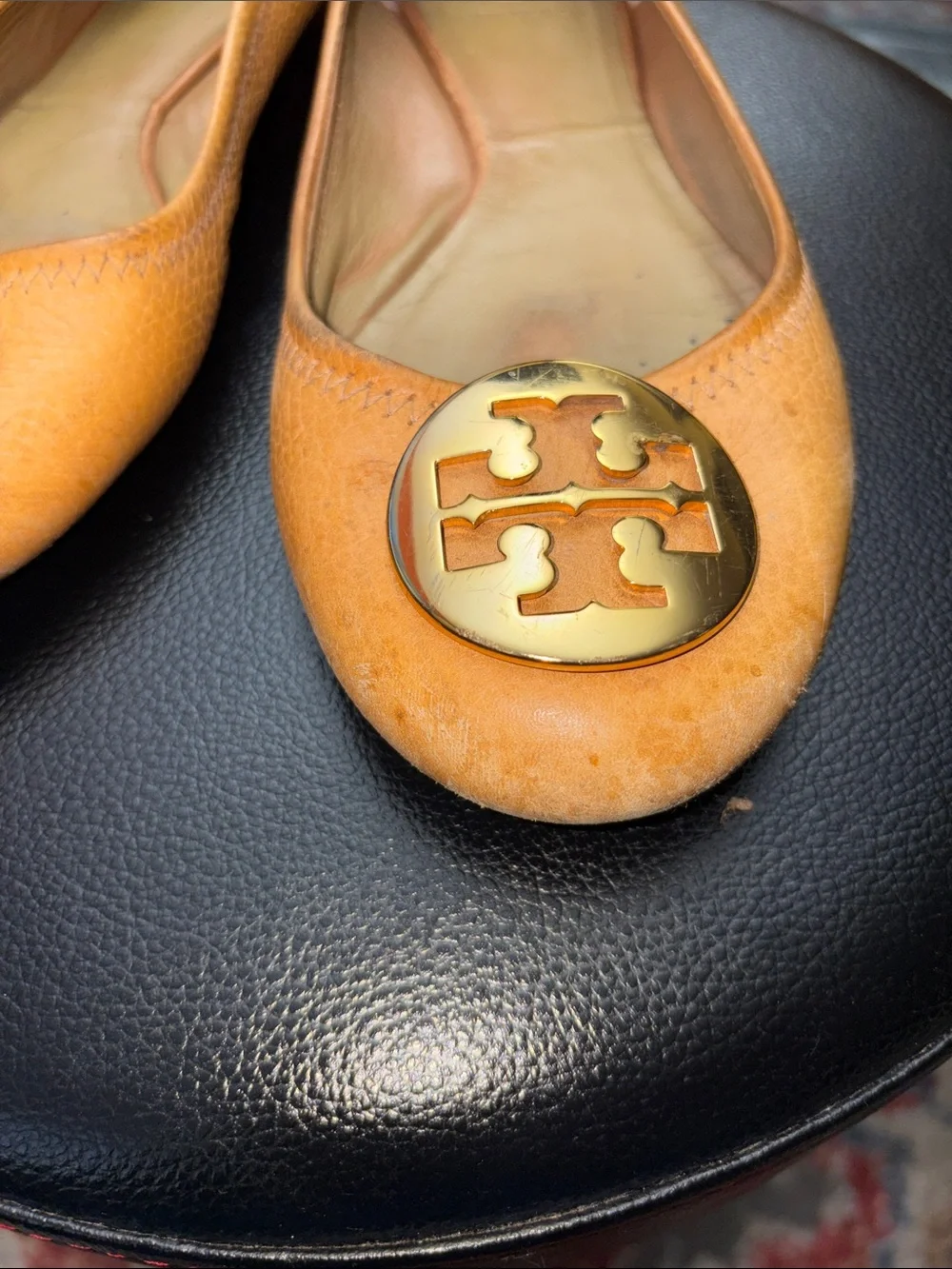 Tory Burch Mustard Leather Logo Ballet Flats
